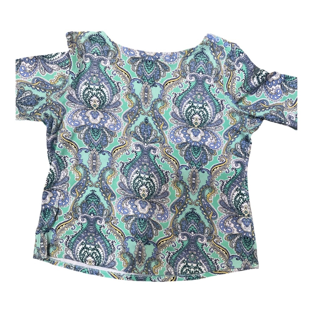 Charter Club 3/4 sleeve 100% Pima Cotton Blue lavender Paisley Top - Picture 5 of 7